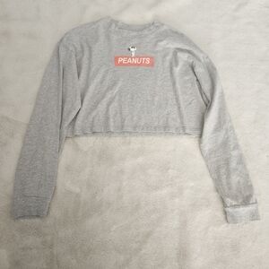 Peanuts Long Sleeved Grey Cropped Sweatshirt with Peanuts Snoopy Supreme Concert